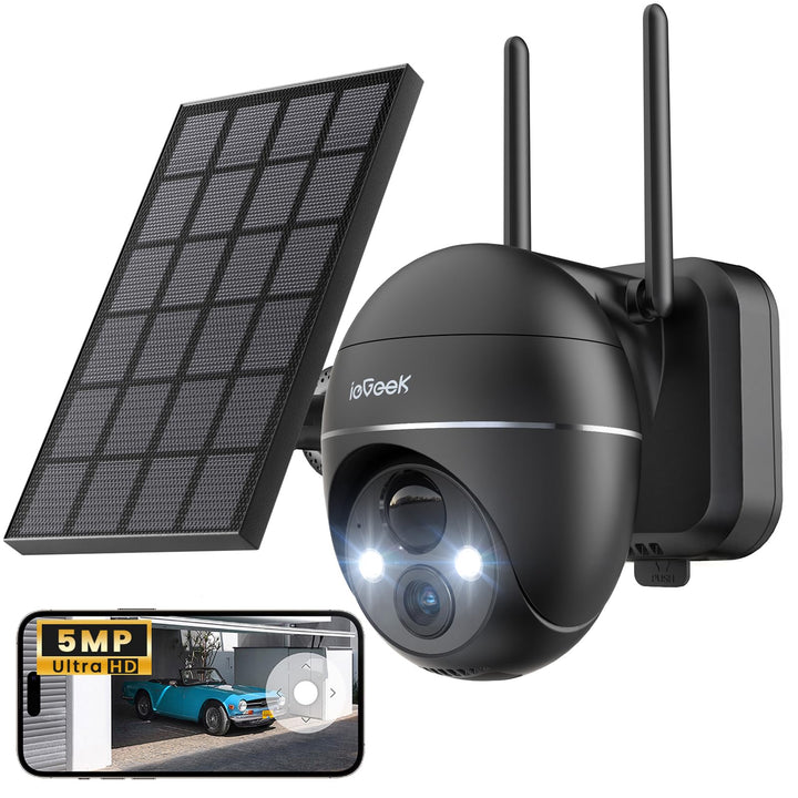 ieGeek 5MP Überwachungskamera Aussen Akku, PTZ Überwachungskamera Aussen WLAN mit Solarpanel,PIR-Bew