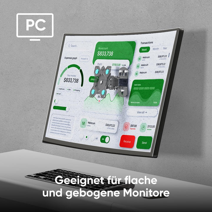 ONKRON TV Wandhalterung schwenkbar für 10-35 Zoll Bildschirm bis zu 20 kg, TV Halterung 360 Grad dre
