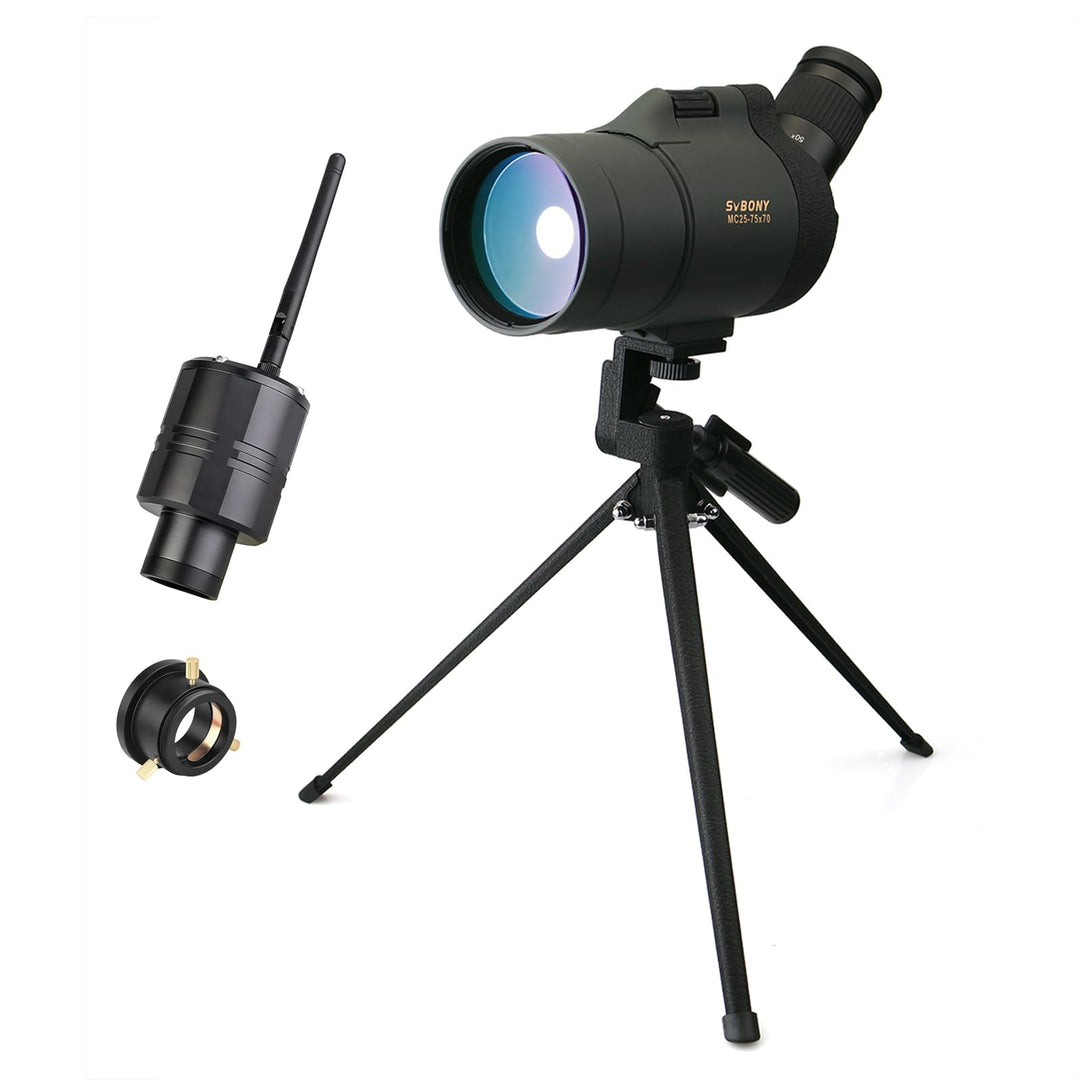 Svbony SV41 Mak Spektiv mit WiFi-Kamera Und Adapter M48 auf M42, 25-75x70 Mak Telescope, BAK4 Prism