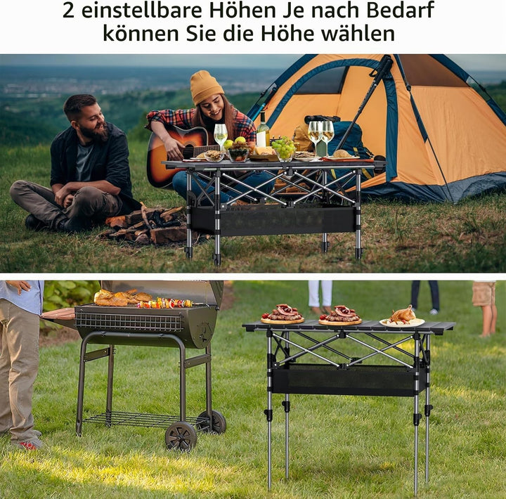 Anbte Campingtisch Aluminium 82x40cm(LxB) Aufrollbare Tischplatte 2 Verstellbar Höhen 44/70cm Klappt