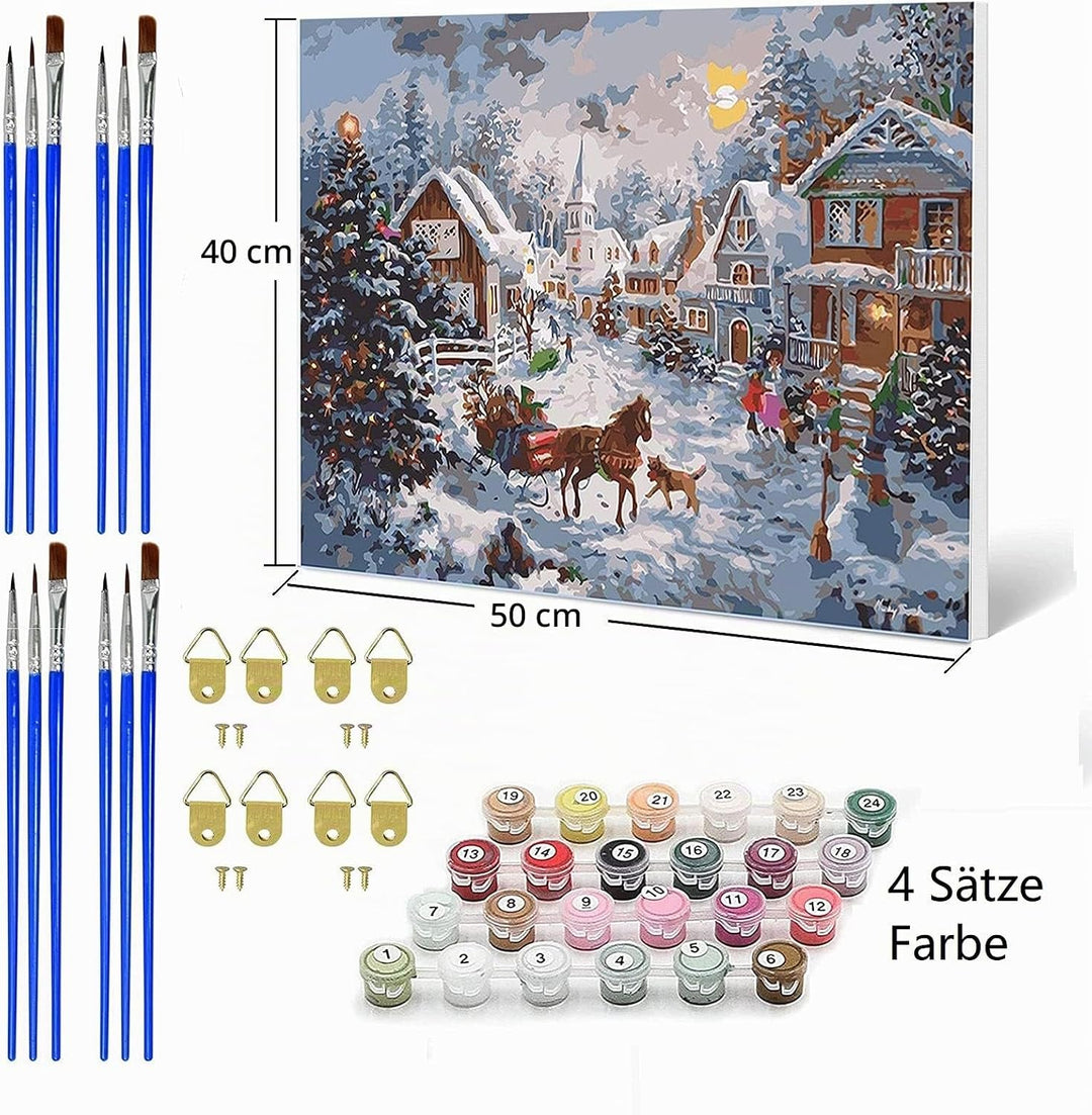YAOYIN Malen Nach Zahlen Erwachsene Kinder Anfänger, 4 Stück Weihnachtsdeko Malen Nach Zahlen für Er