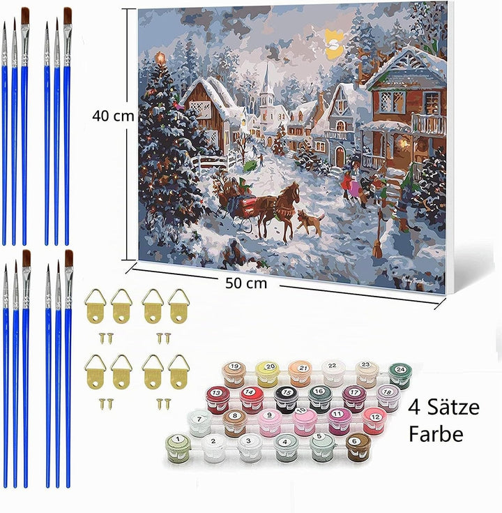 YAOYIN Malen Nach Zahlen Erwachsene Kinder Anfänger, 4 Stück Weihnachtsdeko Malen Nach Zahlen für Er
