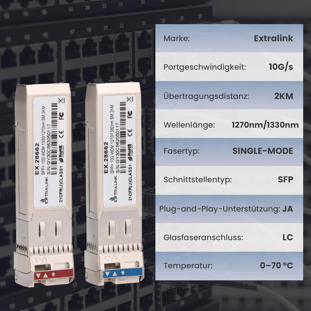 Extralink WDM SFP Modul Singlemode 10G LC 1270/1330nm bis 2km – Kompatibel mit Ubiquiti UniFi Netgea