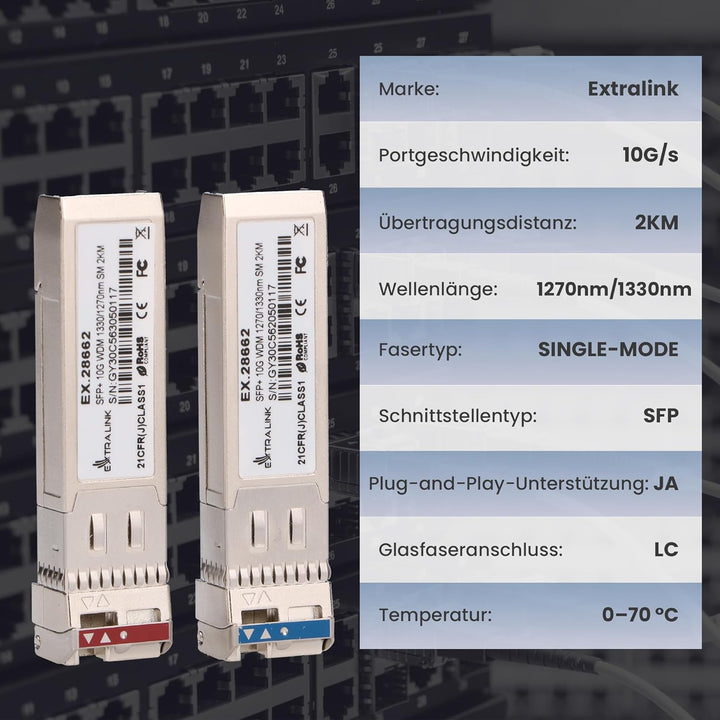 Extralink WDM SFP Modul Singlemode 10G LC 1270/1330nm bis 2km – Kompatibel mit Ubiquiti UniFi Netgea