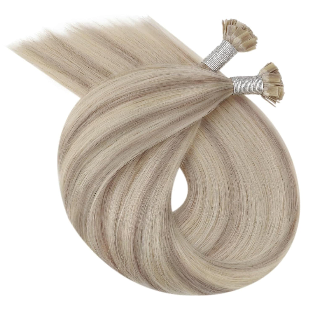 Ugeat Keratin Extensions Echthaar Flat Tip 45cm Keratin Haarverlängerung Echthaar Gesträhnt Aschblon