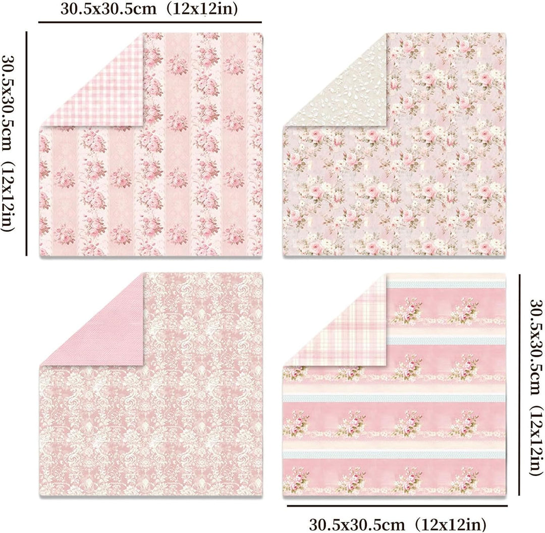 24 Blätter Scrapbooking Papier, 30,5 x 30,5 cm, Doppelseitiges Blumenmuster Muster Papier, 24 Design