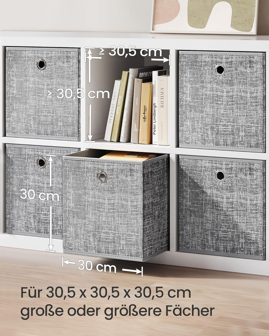 SONGMICS Aufbewahrungsbox, 6er Set, Ordnungsboxen aus Vliesstoff mit Griff, Boxen Aufbewahrung, 30 x