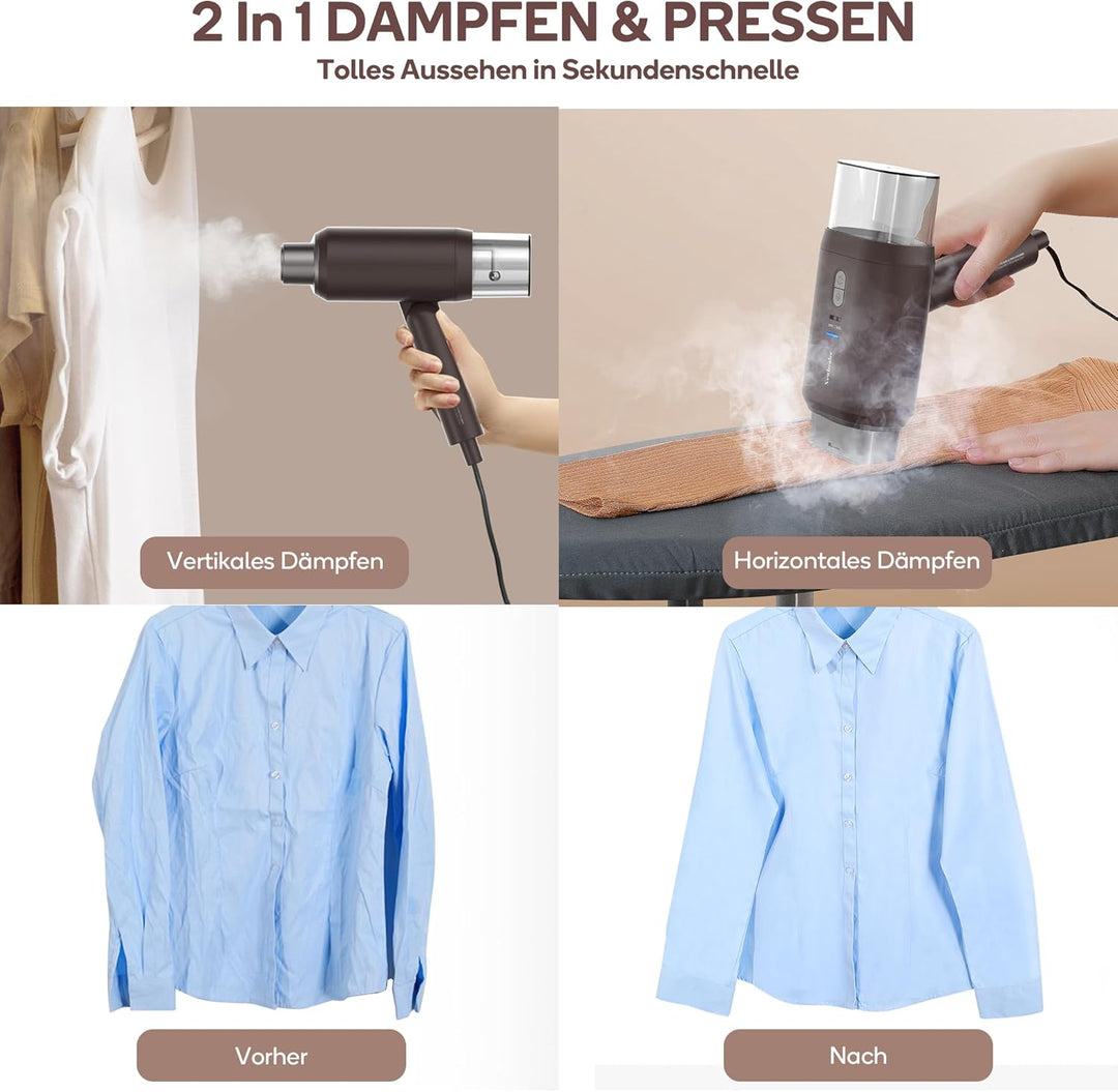 Newbealer Dampfglätter mit umschaltbarer Spannung - 220V/120V, kompaktes und faltbares Reisebügeleis