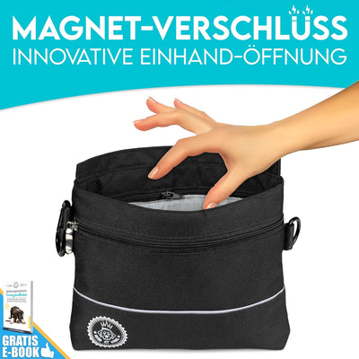 HUND IST KÖNIG® Leckerlietasche für Hunde mit Einhand-Magnet-Verschluss, 2 Zip-Fächer, herausnehmbar