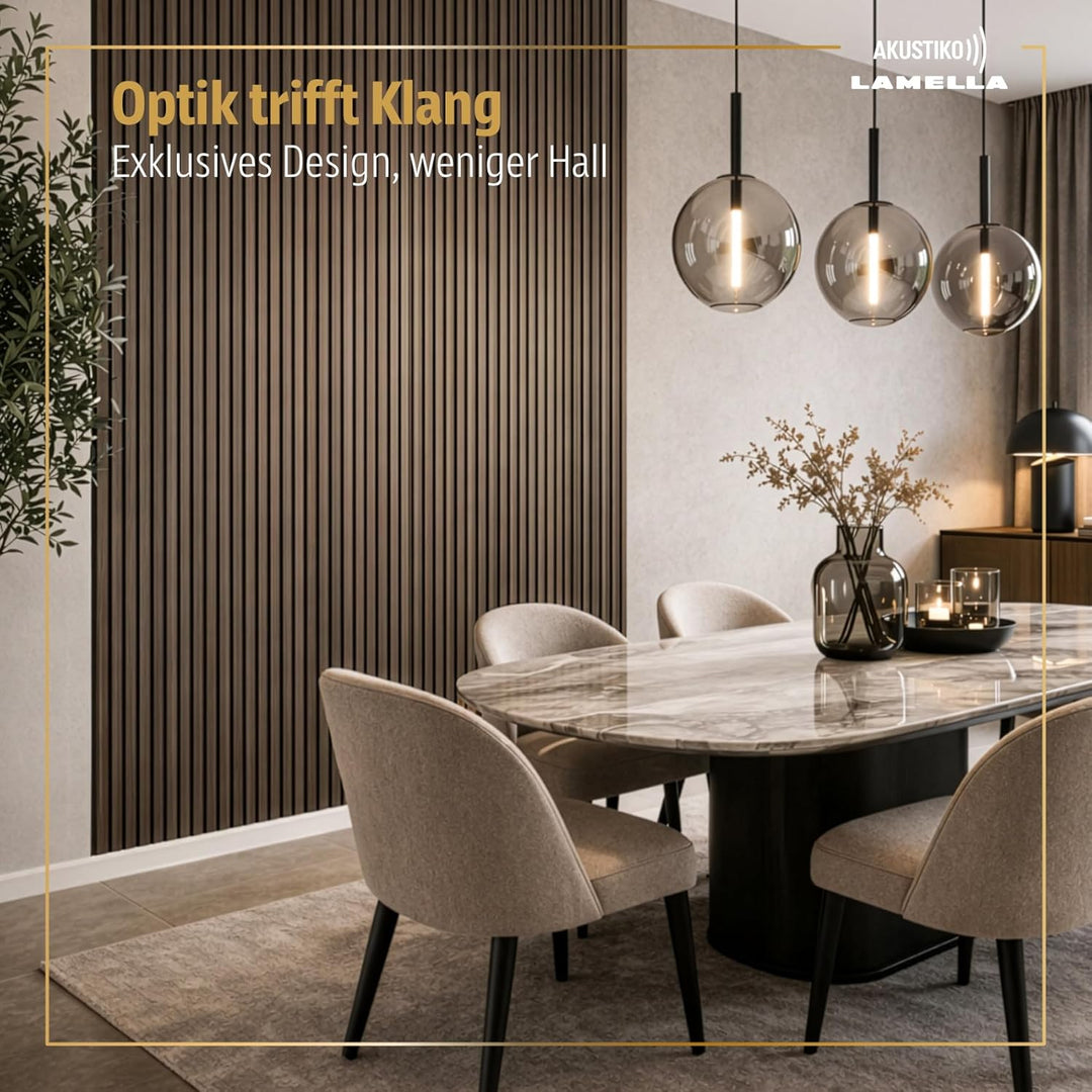 Akustiko Lamella Akustikpaneele 4 Stück 280x60cm - flexible Filz MDF Wandpaneele fugenlos - überlapp