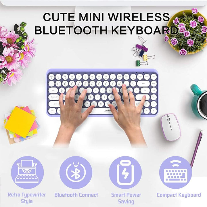 Kabellose Bluetooth-Tastatur, süsse Mini-Kompakttastatur mit 84 Tasten, kabellose 2,4-GHz-Bluetooth-