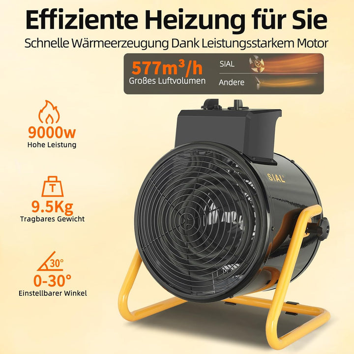 SIAL Industriell Heizlüfter 9000W, 400V - Elektrische Heizung - Heizstrahler Bauheizer - Heizgebläse