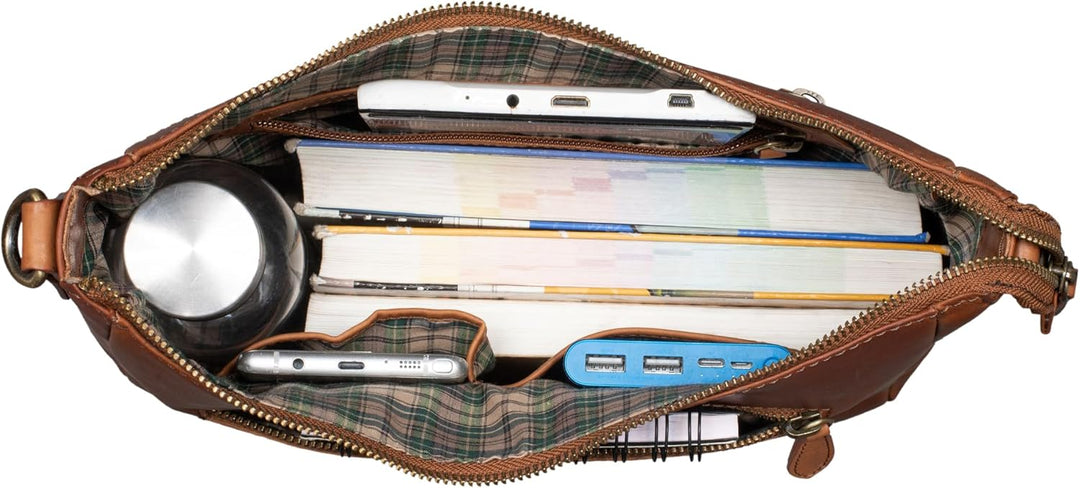 Benthill Damen Tasche Leder - Handtasche aus echtem Rindsleder - Umhängetasche mit Reissverschluss -