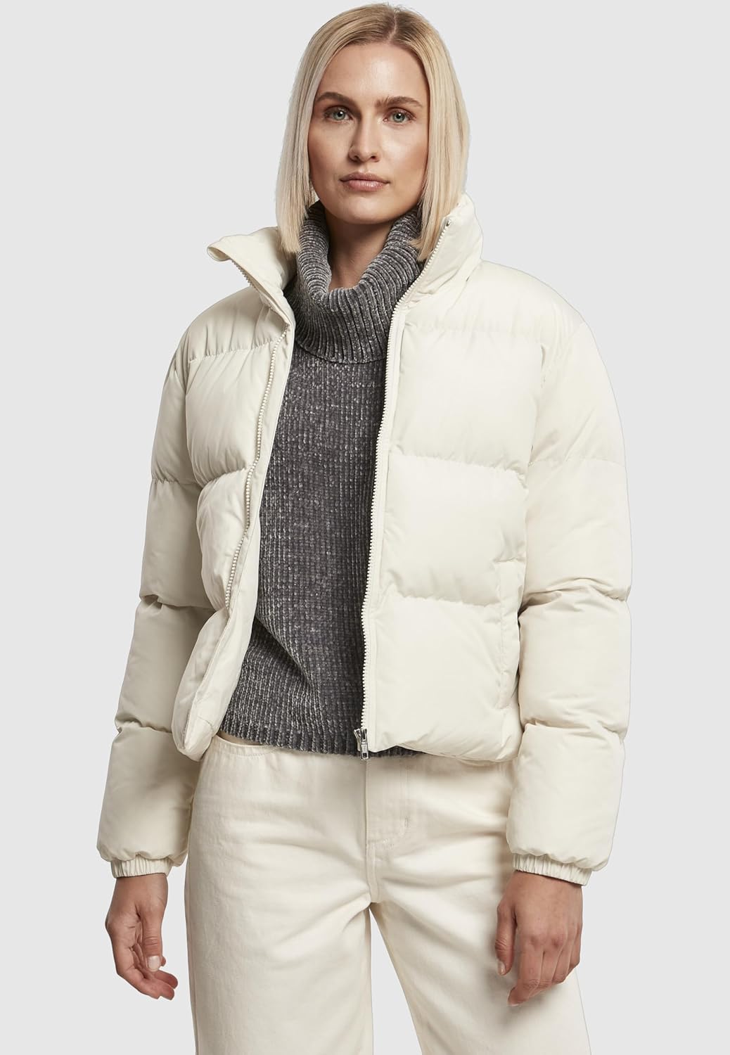 Urban Classics Damen Ladies Short Peached Puffer Jacket L whitesand, L whitesand
