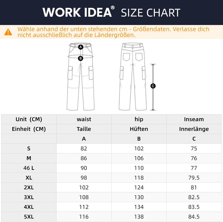 WORK IDEA Herren-Arbeitshose mit Oxford-Knietaschen, strapazierfähigem Canvas S Weiss, S Weiß