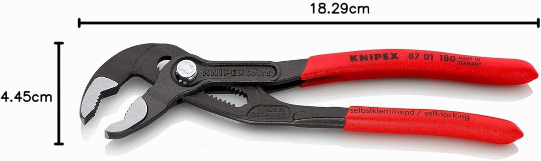KNIPEX Cobra, Wasserpumpenzange | Rohrzange, Chrom-Vanadium, atramentiert, 180 mm, 87 01 180, 180 mm