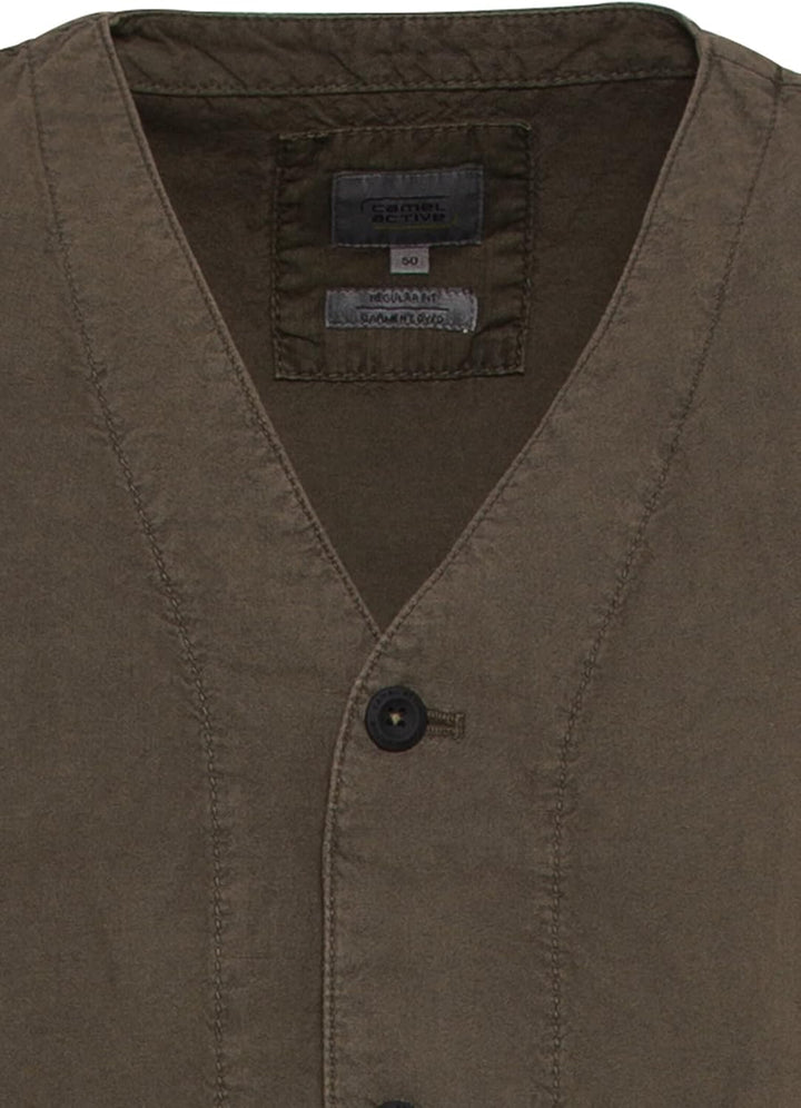 camel active Herren Casual Weste aus einem Baumwoll-Leinenmix 48 Oliv Braun, 48 Oliv Braun