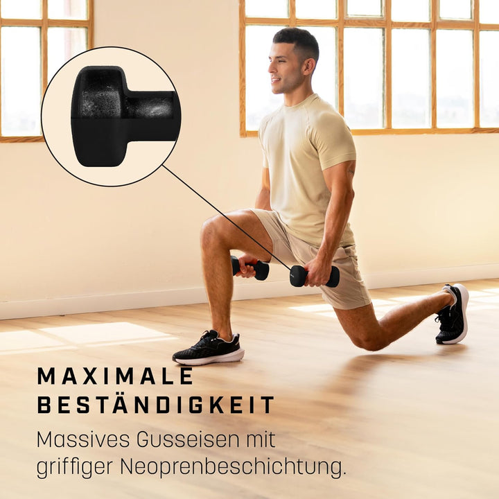 KG Physio Hantelset mit A3-Übungsposter - Neopren Kurzhanteln 2er Set - Fitness Gewichte aus Gusseis