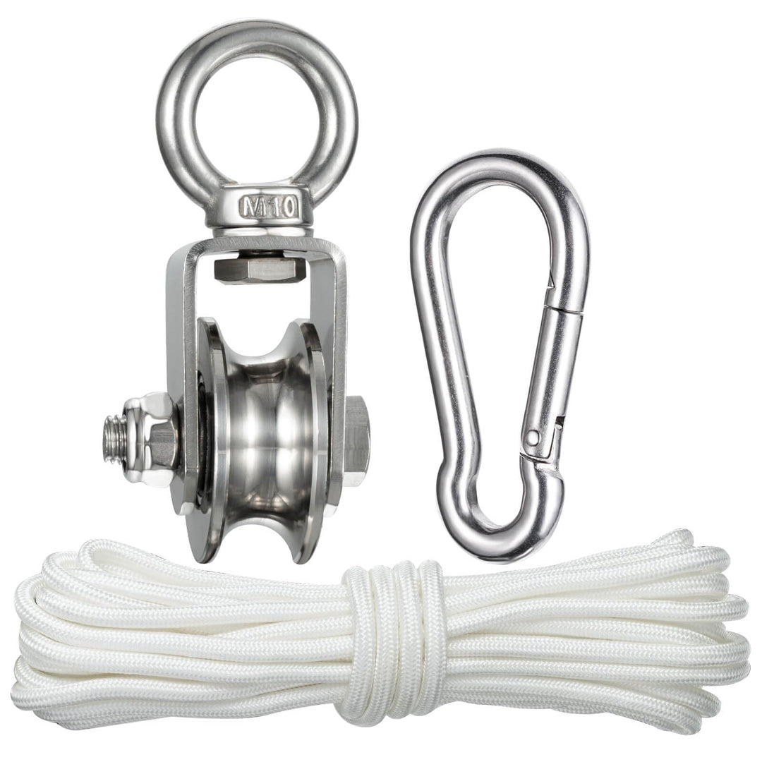 Umlenkrolle mit 2 Kugellager, Edelstahl Flaschenzug mit 10m/8mm Nylonseil, Tragfähigkeit 500 kg 1 48