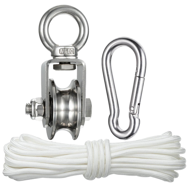 Umlenkrolle mit 2 Kugellager, Edelstahl Flaschenzug mit 10m/8mm Nylonseil, Tragfähigkeit 500 kg 1 48