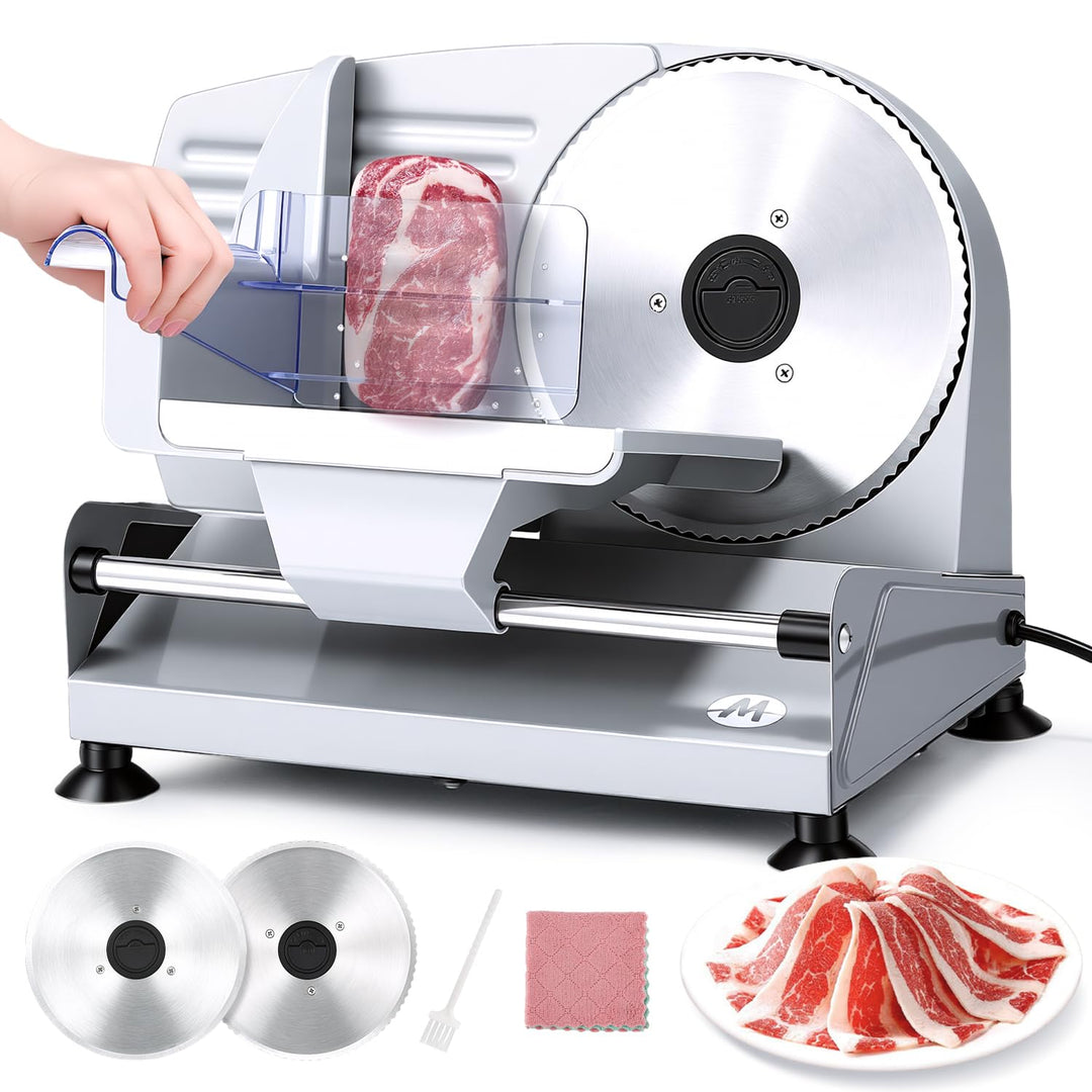 Moongiantgo Allesschneider Elektrisch Brotschneidemaschine mit 2x Abnehmbarer 19cm Edelstahlklinge,