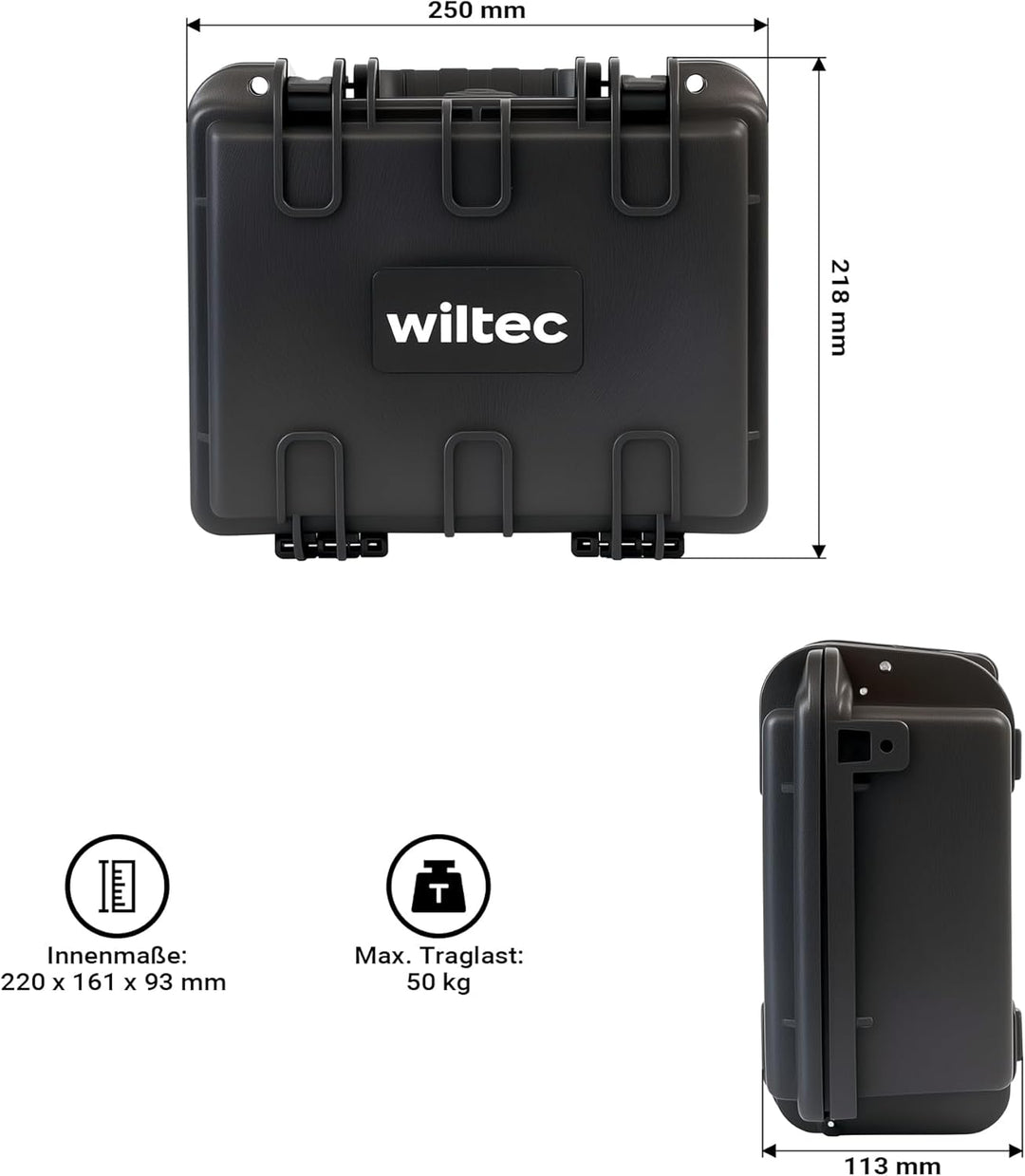 Wiltec Universalkoffer 25 x 21,8 x 11,3 cm, wasserdichter Transportkoffer, Schutzkoffer aus PP und G