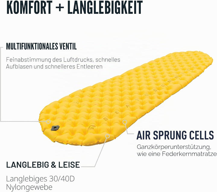 Sea to Summit 243890 Inflatable Mattress, Yellow, One Size Gelb Regular, Gelb Regular