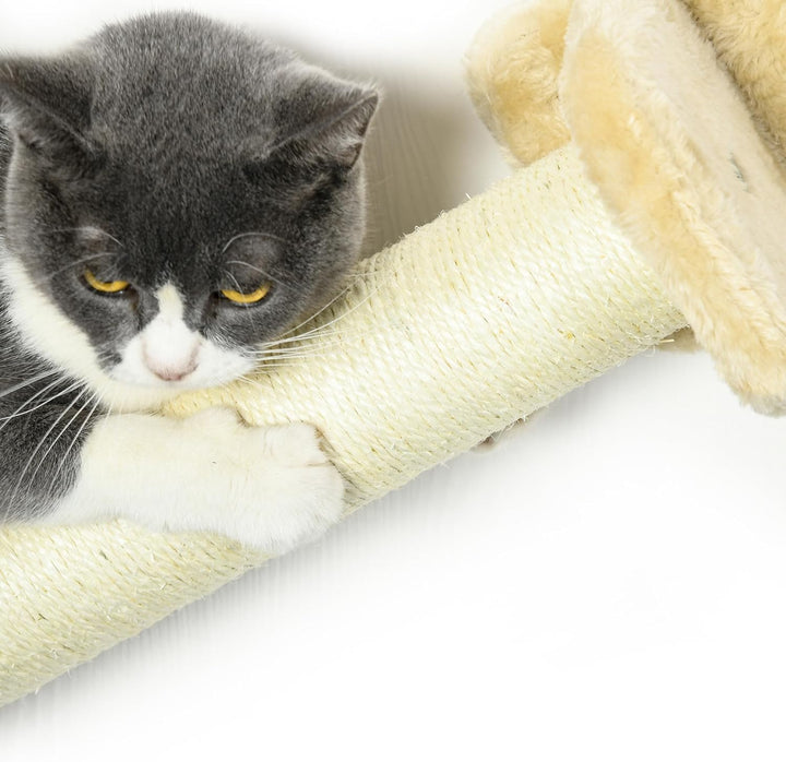 PawHut Kletterwand Katzen, 5-teilig Katzenkletterwand Set, Katzen Wandelemente mit 2 Kratzstämmen, 2