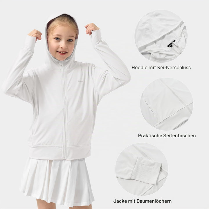Rolanko Mädchen Sommerjacke mit Daumenlöchern Langarm Sonnenschutz Schnell Trocknend Reissverschluss