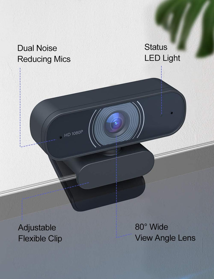 OYU Webcam, 1080P 30Fps, Dual Stereo Mikrofon, USB Plug & Play, HD Web Kamera kompatibel mit Zoom/Sk