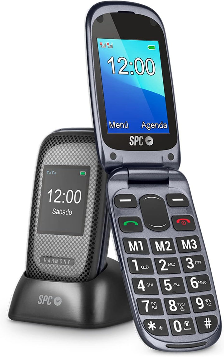 SPC Harmony - Mobiltelefon mit Klappdeckel für Senioren mit grossen Ziffern und Buchstaben, Doppelte