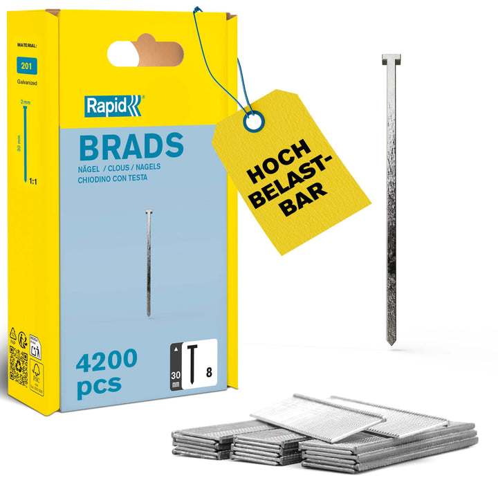 Rapid Nägel Typ 8, 30mm Stauchkopfnägel 18Ga, 4.200 Stk. Kunststoffbox, für tacker, druckluftnagler