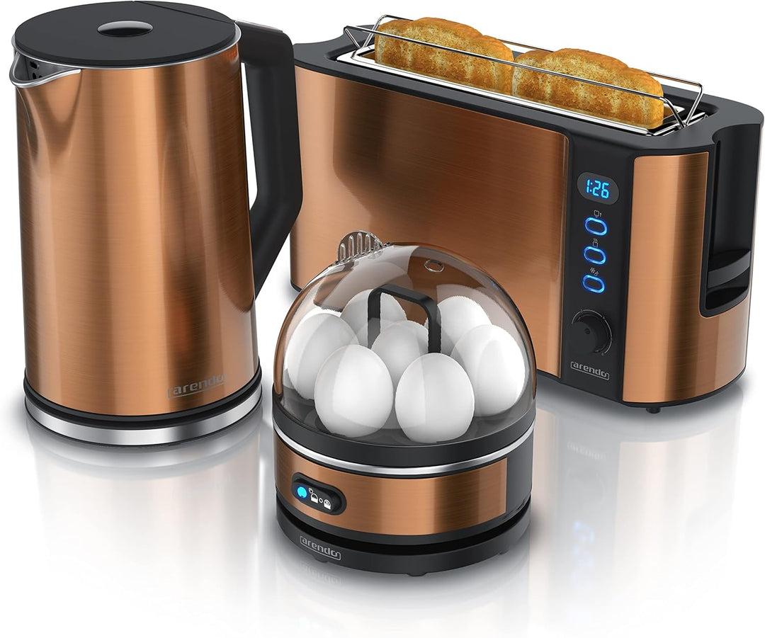 Arendo - Wasserkocher mit Toaster SET und Eierkocher, Edelstahl Kupfer Wasserkocher 1,5L 40° - 100°C