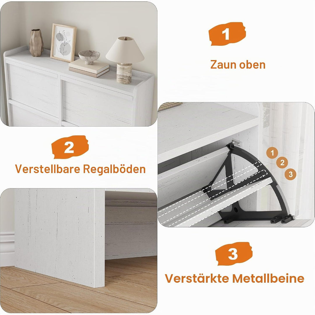 Schuhschrank 4 Klapptüren, Moderner Schuhschrank mit Metallbeinen, Schuhaufbewahrung, Flurschrank fü