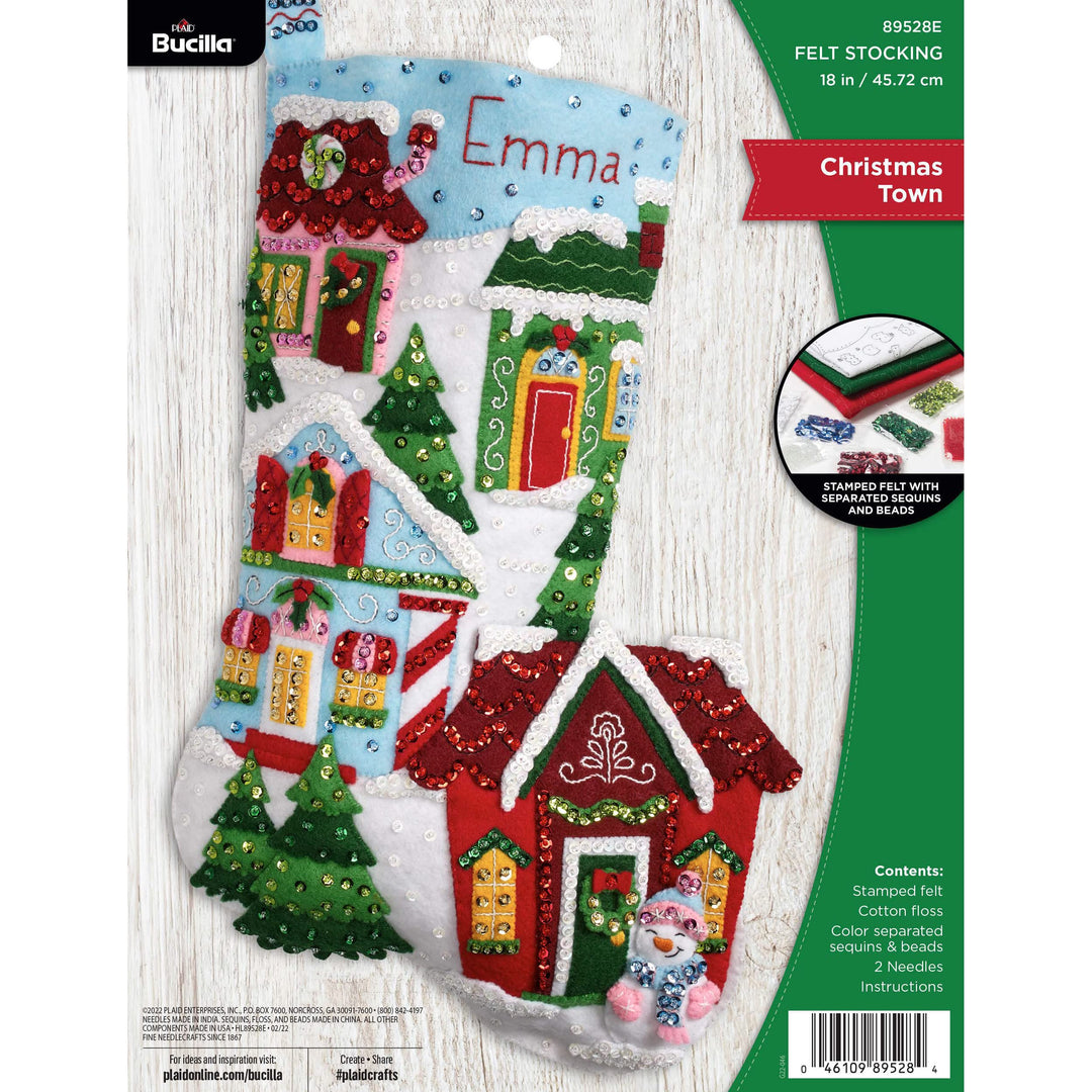 Bucilla Felt Stocking Applique Kit 18" Long-Chistmas Town -89528E