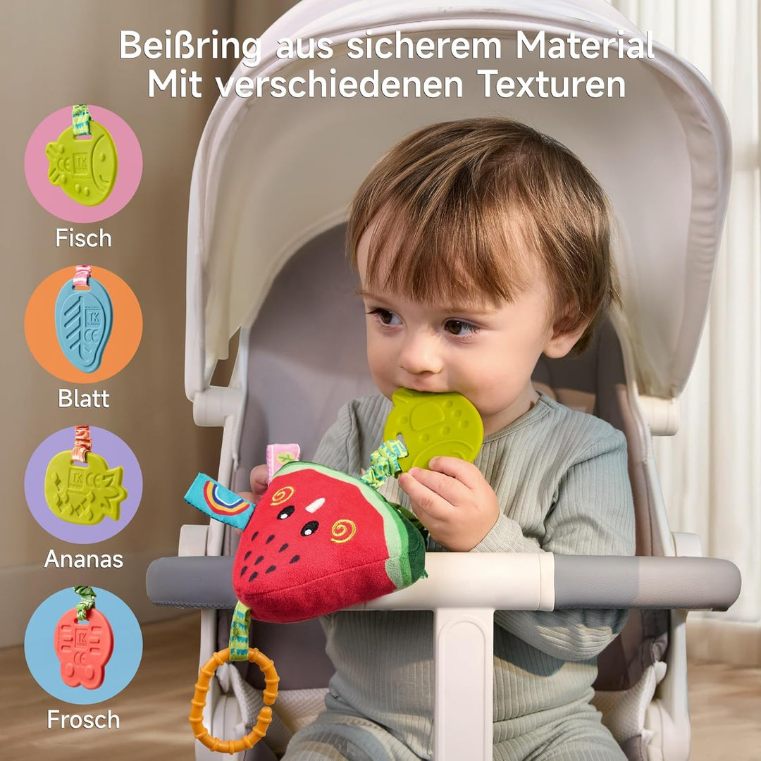 TUMAMA Baby Kinderwagen Spielzeug ab 0 2 3 4 6 9 12 Monate, Früchte Spielbogen Anhänger Greifspielze