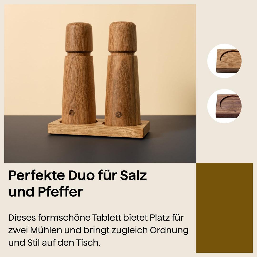 Crushgrind Mühlen-Tablett 2er - Mühlenuntersetzer Holz | Gewürzaufbewahrung und Küchen Organizer für
