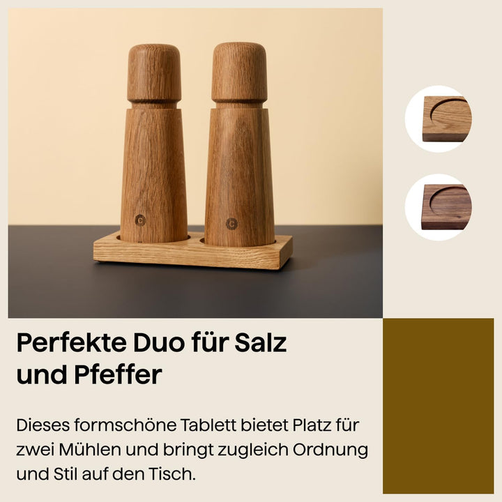 Crushgrind Mühlen-Tablett 2er - Mühlenuntersetzer Holz | Gewürzaufbewahrung und Küchen Organizer für