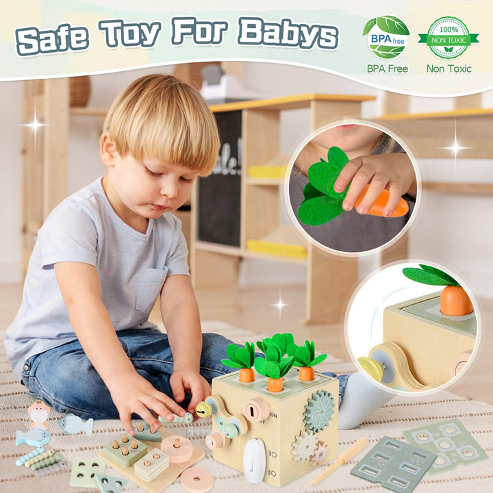 Almaxi Montessori Spielzeug ab 1 Jahr, Motorikwürfel Hölzerne Motorikspielzeug, Geschenk Mädchen Jun