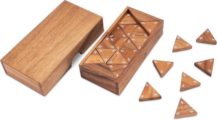 LOGOPLAY Tridomino - Triomino - Dreieck-Domino - Legespiel - Gesellschaftsspiel aus Holz mit weissen