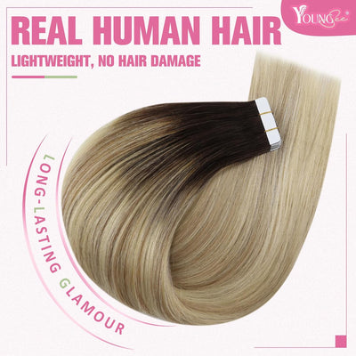 YoungSee Tape in Extensions Balayage Tape Extensions Echthaar Braun Remy Echthaar Extensions Tape Sk