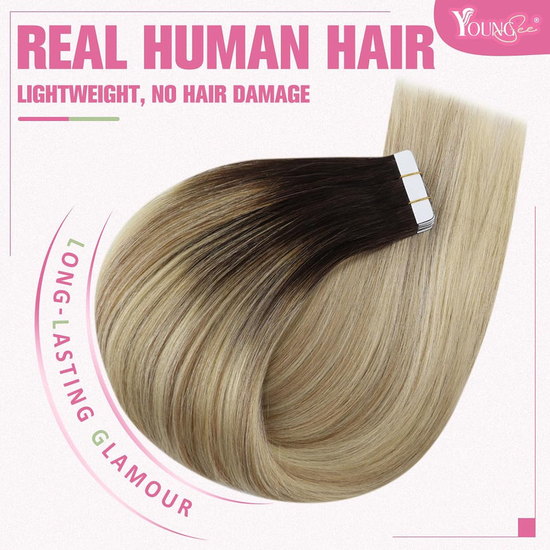 YoungSee Tape in Extensions Balayage Tape Extensions Echthaar Braun Remy Echthaar Extensions Tape Sk