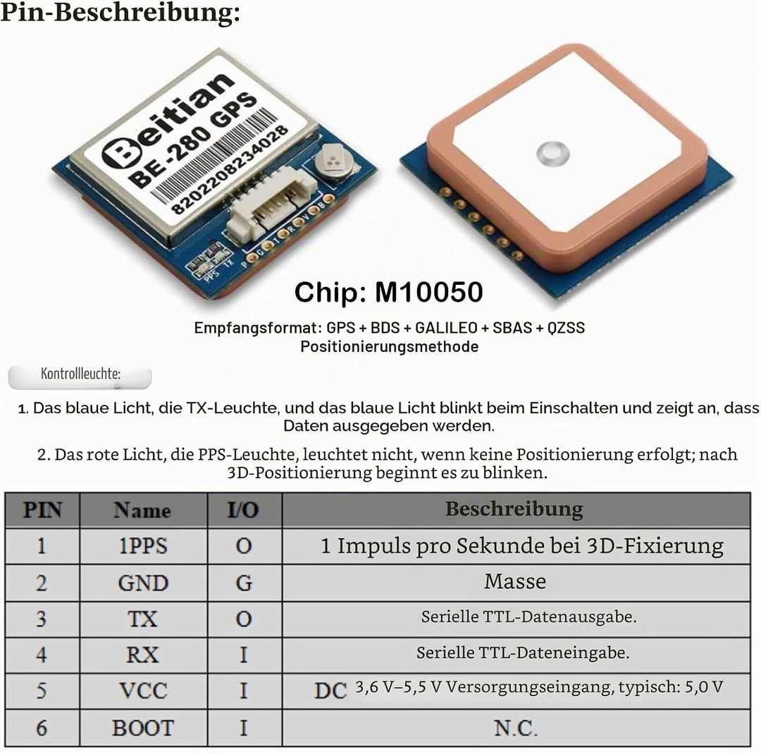 Geekstory BE-280 GPS Module M10050 Chip with 4M Flash TTL Level 38400bps Beidou GPS Antenna for Ardu