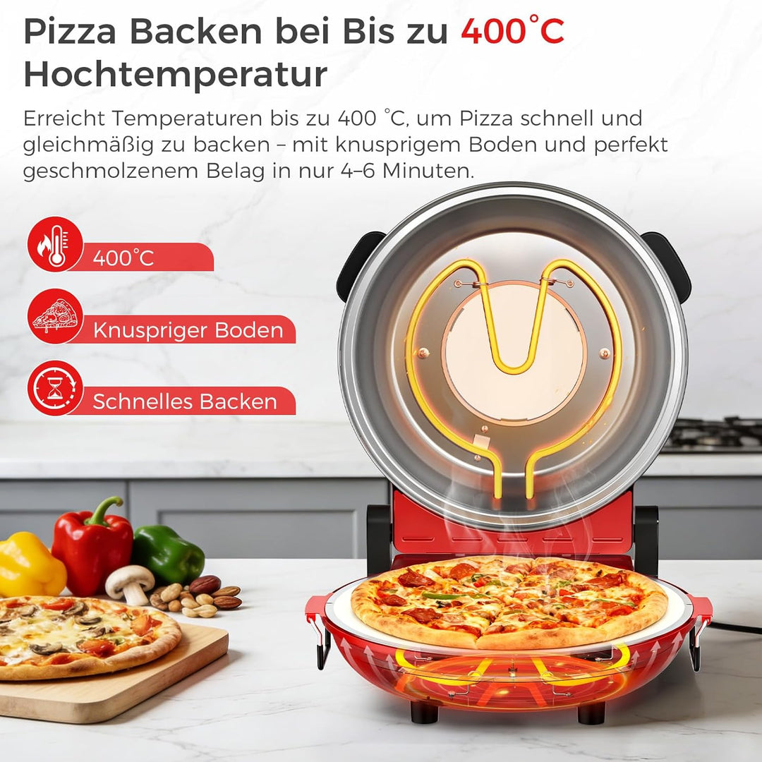 YASHE Elektrischer Pizzaofen für die Arbeitsplatte mit Pizzastein, Einstellbare Temperatur & Timer,