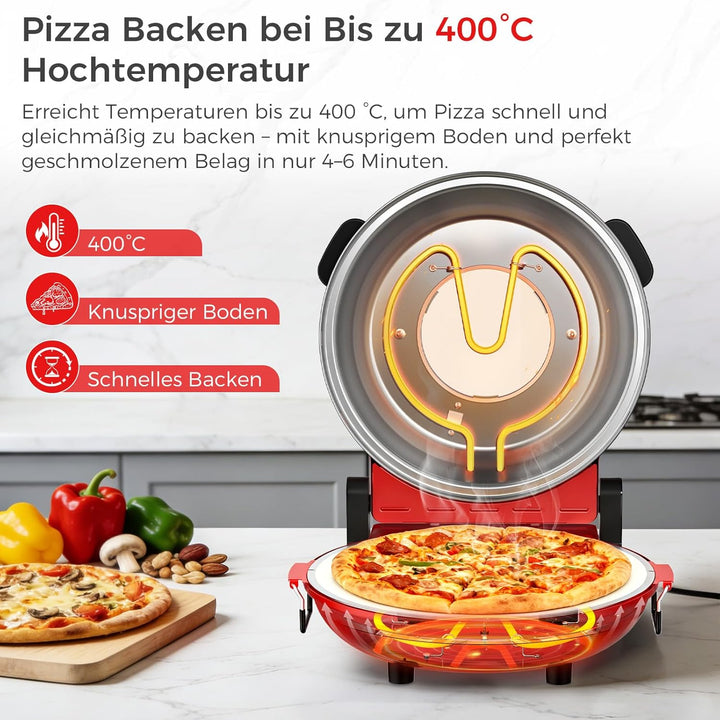 YASHE Elektrischer Pizzaofen für die Arbeitsplatte mit Pizzastein, Einstellbare Temperatur & Timer,