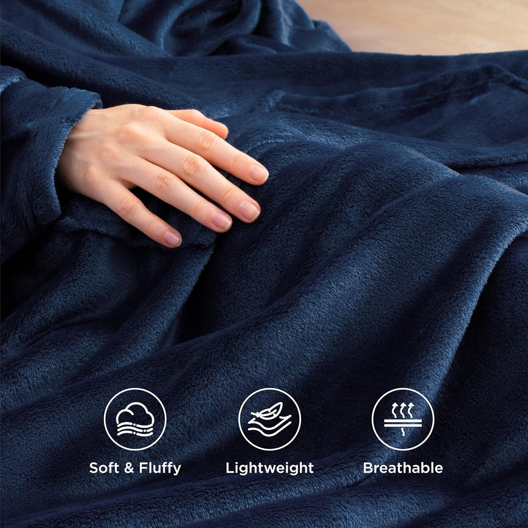 BEDSURE Decke mit Ärmeln als Geschenke für Frauen - Kuscheldecke mit Ärmeln Blau Erwachsene Ärmeldec