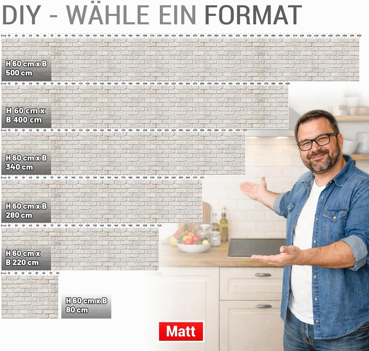 StickerProfis Küchenrückwand selbstklebend Glasoptik - GEKALKTE Wand - 1.8mm, Versteift, alle Unterg