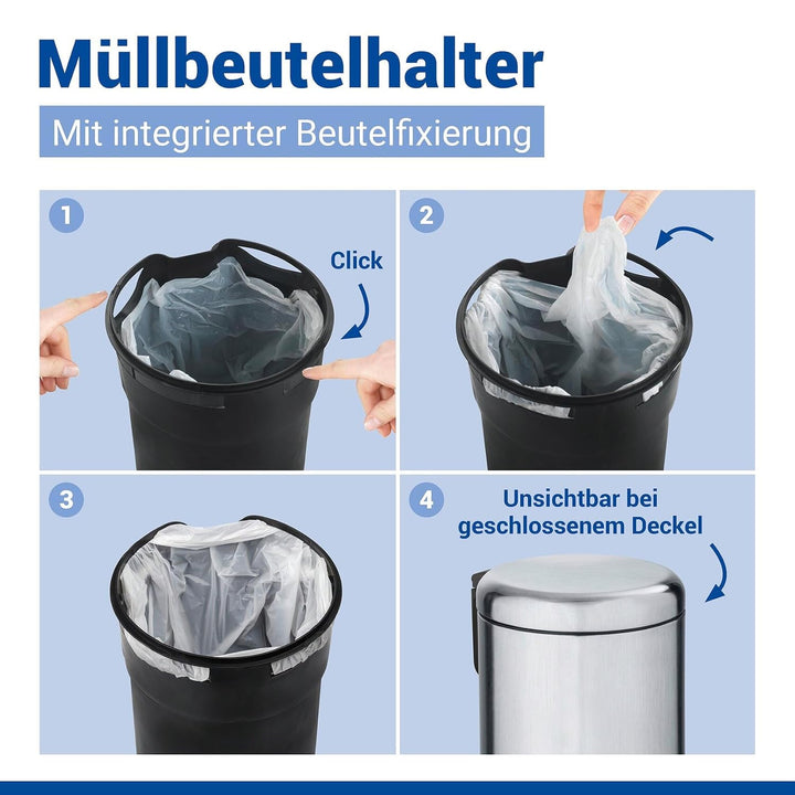 WENKO Kosmetik Treteimer Leman, 3 Liter, Bad-Mülleimer mit Anti-Fingerprint-Beschichtung, Beutelhalt
