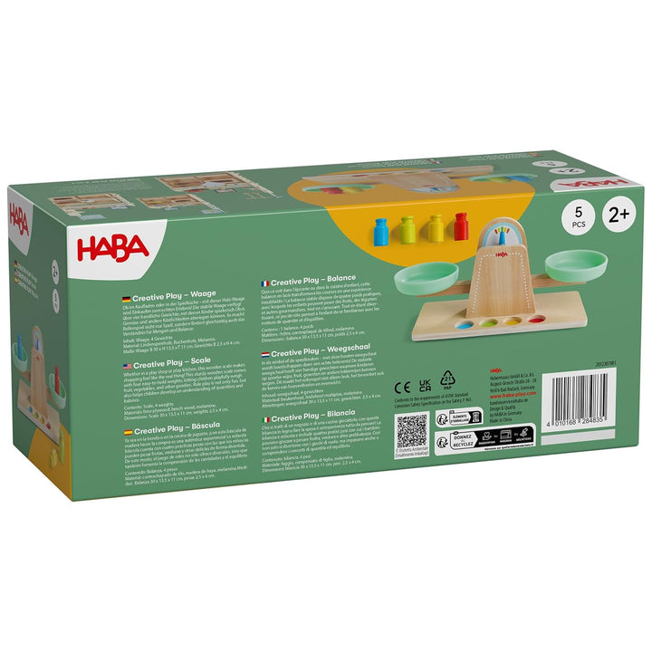 HABA Creative Play Waage aus Holz – Kaufladen &amp; Kinderküche Zubehör ab 2 | Kinder Küchenwaage mit 4