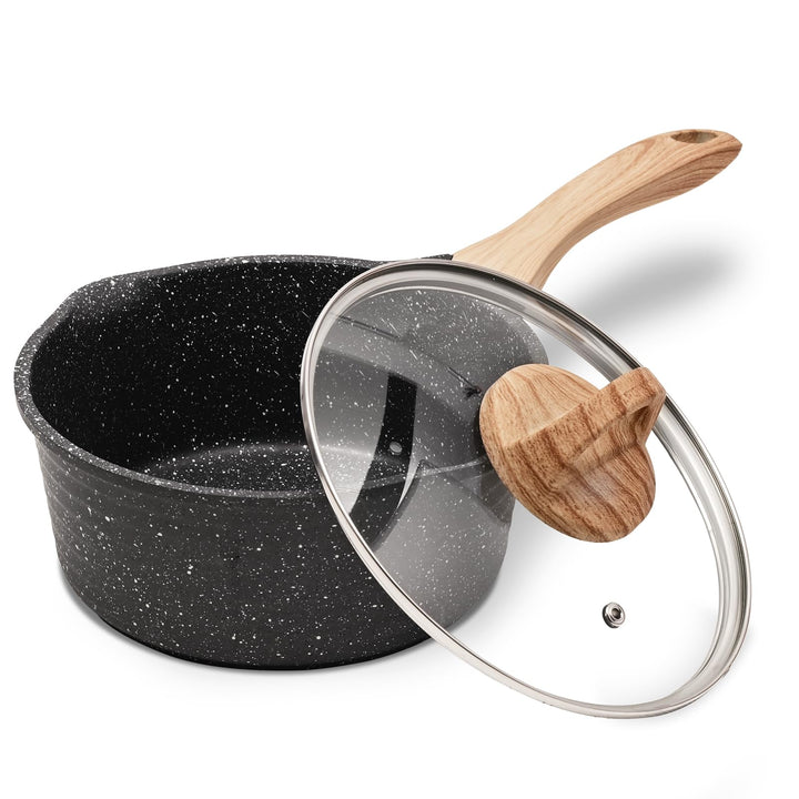 JEETEE Kochtopf 16 cm, 1.5L Kochtöpfe mit Deckel, Milchtopf Mit Hitzebeständigem Griff und Ausguss,